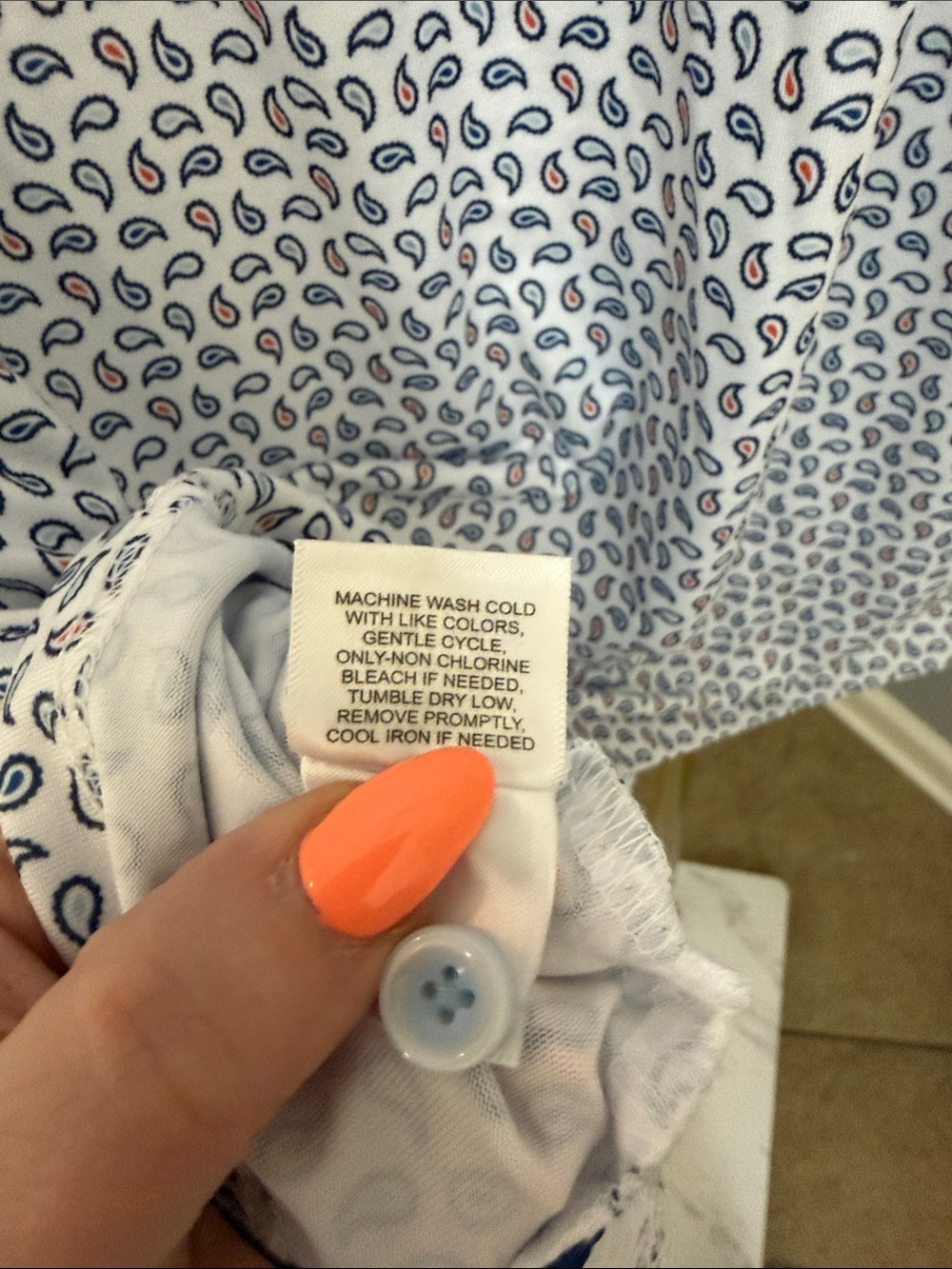 Johnston & Murphy White Polo with Navy Paisley Motif - Picture 6 of 6
